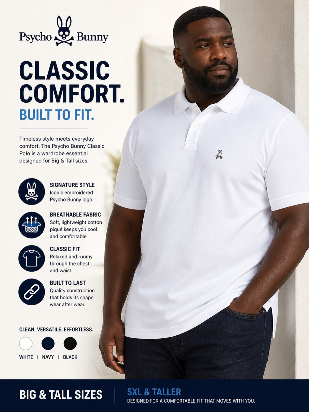 Psycho Bunny White Men’s Polo with Embroidered Logo